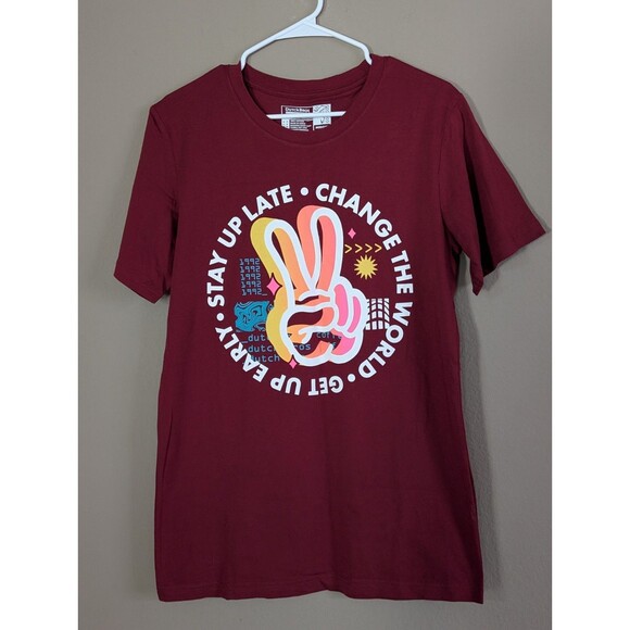 Dutch Bros. Coffee Up Late Change the World TShirt Men's Medium, Dark Red - Picture 1 of 5